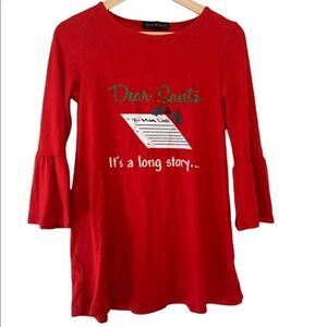 Derek Heart Santa It's A Long Story 3/4 Bell Sleeves Tee‎ Shirt Size Med 10/12
